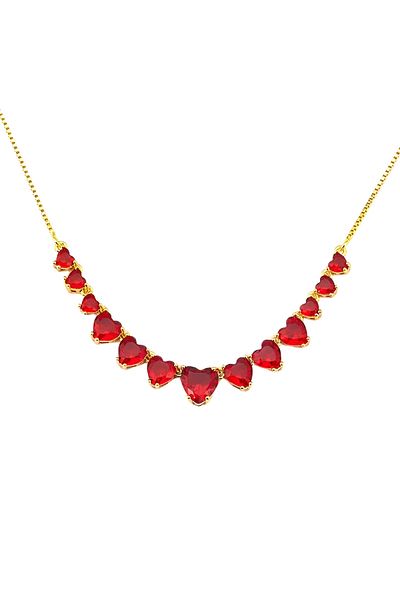 Eva Grace Chantal necklace, gold, with red heart-shaped stones - Boheme Collection