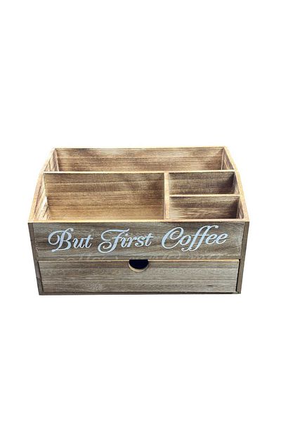 Generic Coffee corner organizer designed with an internal drawer made of wood, white color (dimensions: 30*16*30) - to store your tools in style