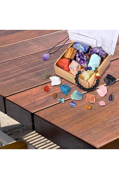 GlowforHome Premium box set of 25 semi-precious crystals GlowforHome, pendant, bracelet, meditation, chakras