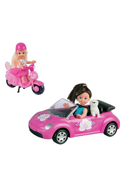 divendi-ro Manechin Mini Dolls TI cu mașină decapotabilă și Vespa, vârsta 3+ ani, 38x12x19.5cm, multicolor