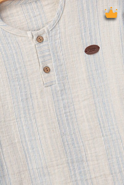 Babyhola 0-2 Years 100% Cotton Double Layer Muslin Fabric Striped Baby Boy Kids Suit Blue 2205