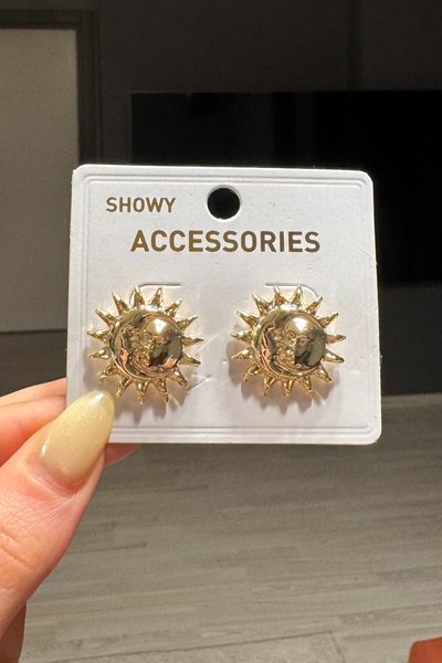 H&E DESIGN Kadın Gold Güneş Küpe