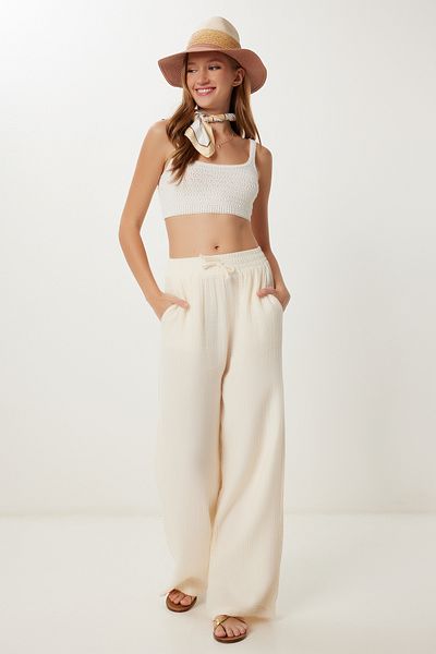 Lovelyİstanbul Muslin Palazzo Trousers Lmx0008 Cream