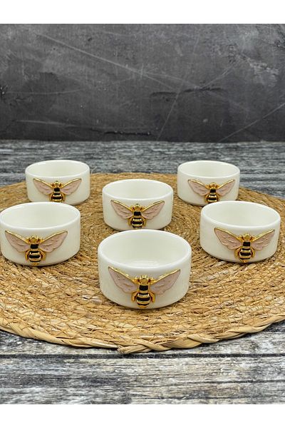YzHome Set of 6 White Porcelain Bee Sauce Bowl Turkish Delight Bowl Presentation Bowl Mini Size