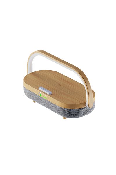 GlowforHome Încărcător wireless 4 în 1 GlowforHome, suport telefon, lampă veghe, boxă Bluetooth, Qi 10W, maro