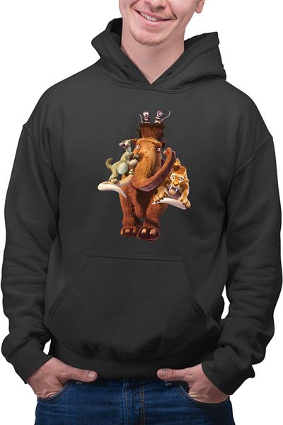 OEM Men's Hoodie Ice Age Ancient Animals Mammoth Tiger Old Era