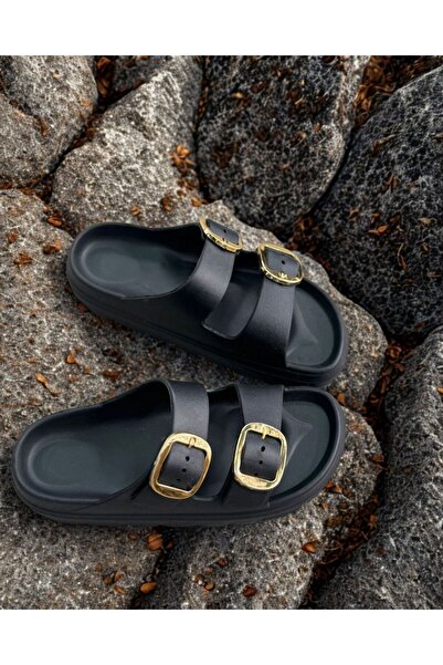 SOFT Дамски пантофи Melody с двойна катарама – златисти с розови детайли за п...