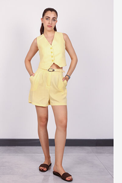 polle Vestă de in cu nasturi galbene pentru femei