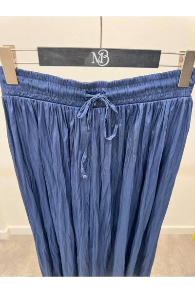 Maldia Shop Women's Crushed Lace Midi Navy Blue Skirt