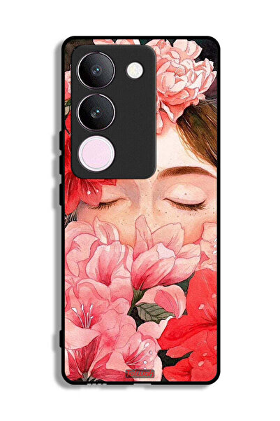 Tolwak غطاء حماية لهاتف فيفو V29 برسومات زهور ووجه فتاة مخفي