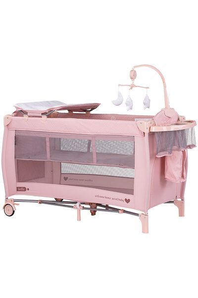 Chipolino Bella pink marshmallow two-tier folding cot, mattress included