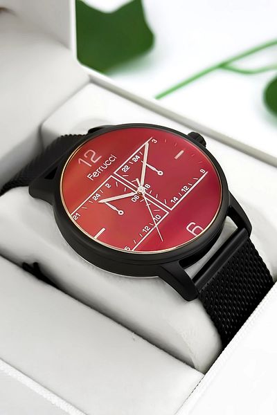 Ferrucci Function Men's Wristwatch Steel Cord Black Bracelet Gift 3Atm Sdfer173