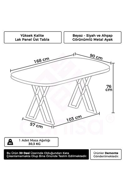Canisa Jolin Serisi Mdf Sabit 90x168 Mutfak Masası