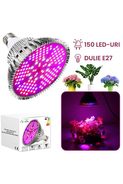 GlowforHome LED bulb 100W E27 for growing plants, vegetables, aquarium, full spectrum, 150 LEDs