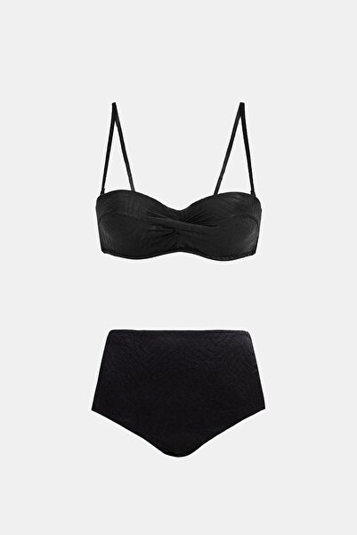 Amarelle Bali Siyah Balenli Dolgulu Straplez Push-Up Bikini Takım