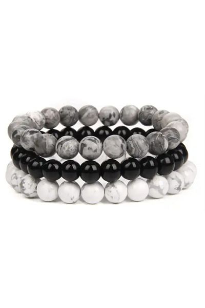OEM SET OF 3 NATURAL CRYSTALS BRACELETS | GRAY JASP | ONYX | HOWLITH | AMPLIFIES THE POWER TO MAKE DECISIONS