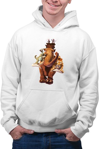 OEM Men's Hoodie Ice Age Ancient Animals Mammoth Tiger Old Era