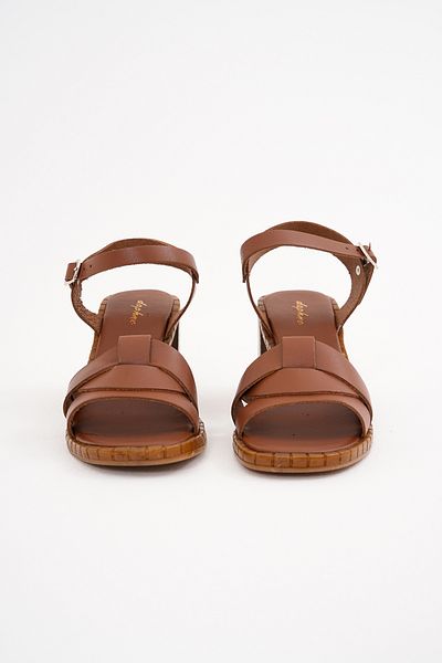 DaphneSandals 100% Handmade Genuine Leather Tan Women's Heeled Sandals - Rp2116
