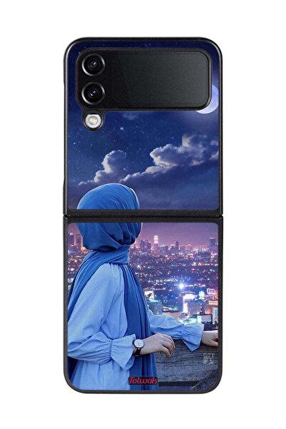 Tolwak غطاء حماية لهاتف سامسونج جالاكسي زد فليب 4 بطبعة فتاة محجبة تنظر إلى ا...