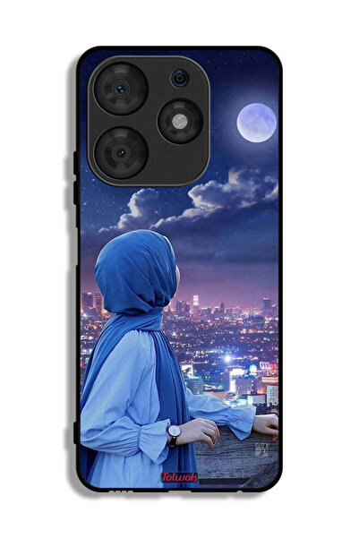 Tolwak غطاء حماية لهاتف تكنو سبارك 10 برو بطبعة فتاة محجبة تنظر إلى القمر