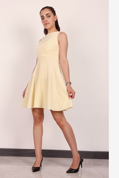 Stil Sepeti Women's Yellow Zero Sleeve Stitching Detail Skirt Flounced Mini Dress Drl-1000789147
