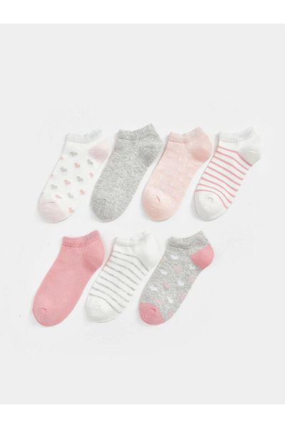 LC Waikiki Lcw Kids Ecru Patterned Girls' Booties Socks 7 Pack