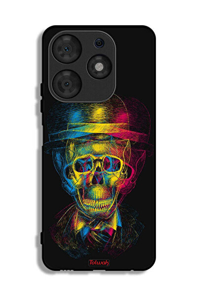 Tolwak غطاء حماية لهاتف Tecno Spark 10 Pro بتصميم جمجمة وقبعة ملونة وفن خيالي