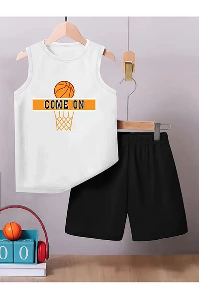 buendiakids Girls\Boys White-Black Come on Ladle Printed Shorts-Singlet Set