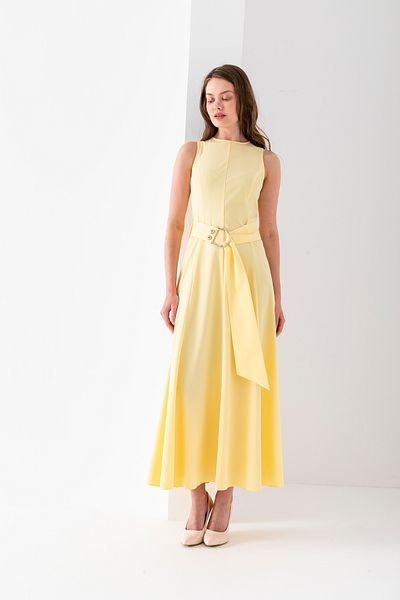 VUNTAL Sleeveless Long Belted Dress Polyviscon