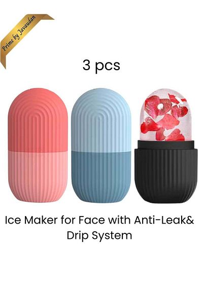 Prime by Javaudan Ice Mold Ice Maker for Face with Anti-Leak & Drip System, Contour Cube Ice Roller, Silicone Ice Hold
