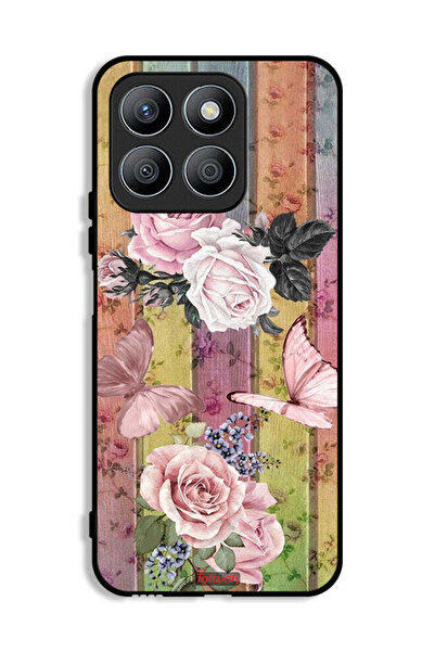 Tolwak غطاء حماية لهاتف Honor X8b بنقشة فراشات الخوخ والورود