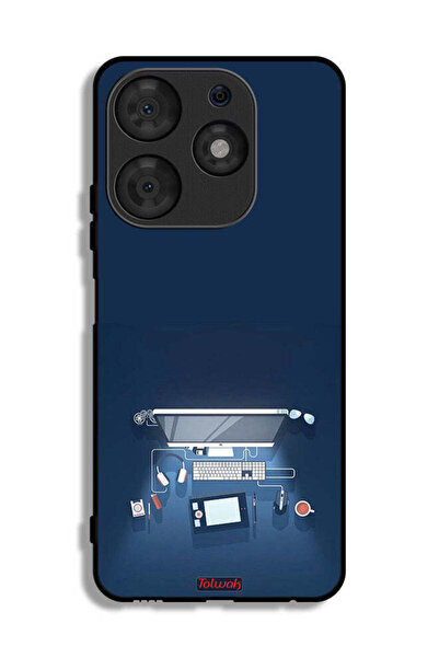 Tolwak غطاء حماية لجهاز تكنو سبارك 10 برو بتصميم فني على مكتب الكمبيوتر