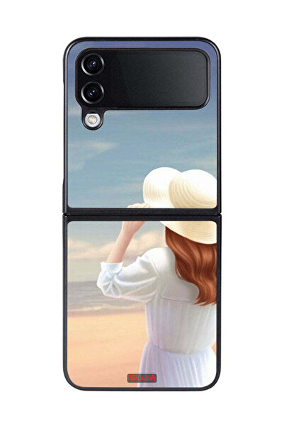 Tolwak غطاء حماية لهاتف سامسونج جالاكسي زد فليب 4 بتصميم فتاة قبعة واقفة