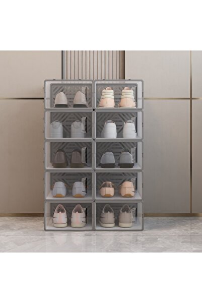 PROCART Set de 10 cutii pentru depozitarea pantofilor, ușor de stivuit, cu capac de închidere, plastic transparent