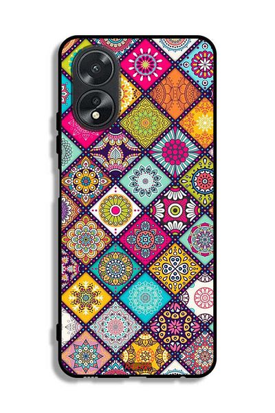 Tolwak Oppo A38 Protective Case Cover Mandala Squares Pattern