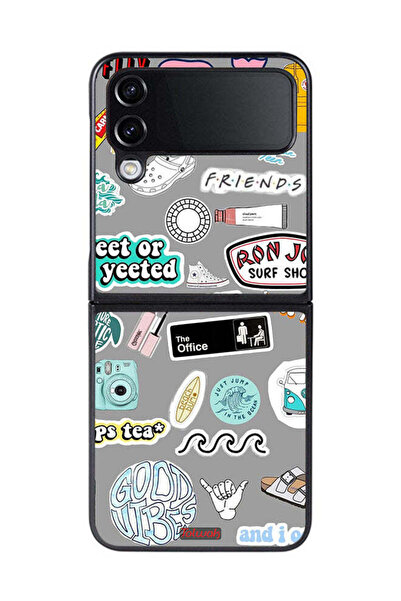 Tolwak غطاء حماية لهاتف Samsung Galaxy Z Flip 4 بملصقات Good Vibes