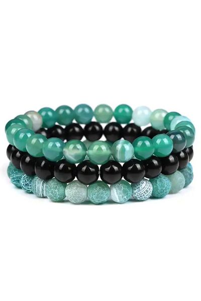 OEM SET 3 BRĂȚĂRI DIN CRISTALE NATURALE | AGAT VERDE | ONYX | AGAT VERDE DANTELĂ