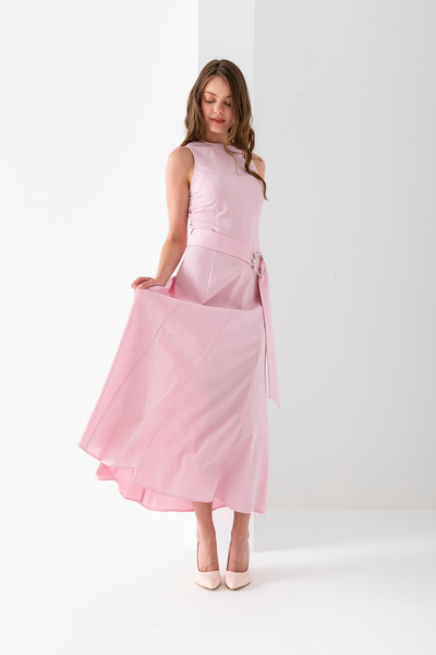 VUNTAL Kolsuz Uzun Kuşaklı Elbise Poliviskon