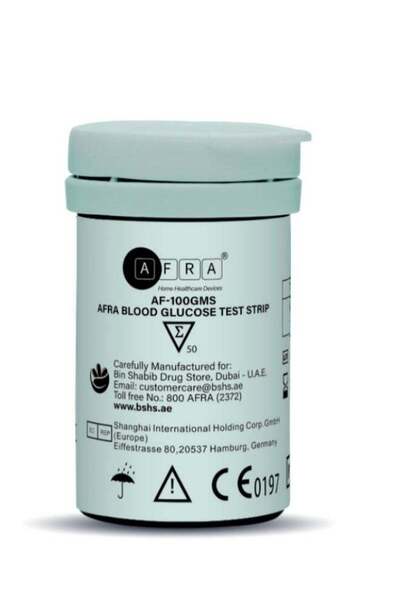 Afra Blood Glucose Test Strips (50’S) Af-101Gms