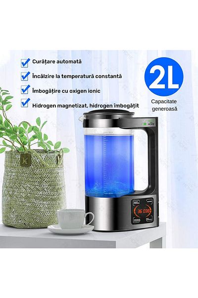 GlowforHome Carafa 2L cu recipient hidrogenat si purificat apa GlowforHome, apa ionizata, magnetizata, alcalina