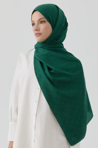 Tuğba Geometrik Desen Pamuk Şal - Zümrüt