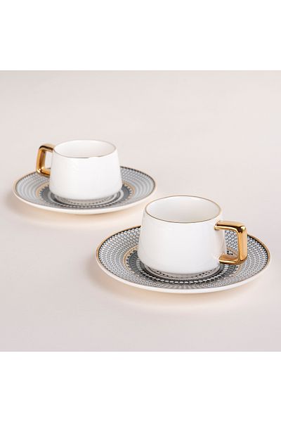 Dallaty black and white porcelain Turkish coffee cups set 12 pcs