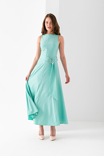 VUNTAL Sleeveless Long Belted Dress Polyviscon