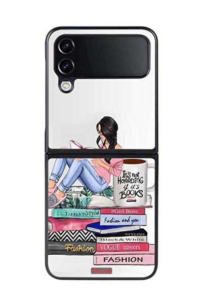 Tolwak غطاء حماية لهاتف سامسونج جالاكسي زد فليب 4 بتصميم فتاة وكتب أزياء فنية