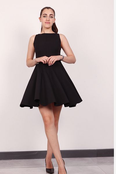 Stil Sepeti Women's Black Zero Sleeve Stitching Detail Skirt Flounced Mini Dress Drl-1000789147