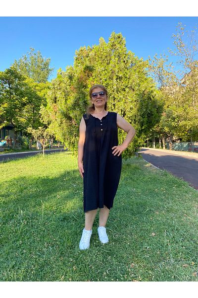 sielta 100% Cotton Black Women's Midi Length Muslin Dress