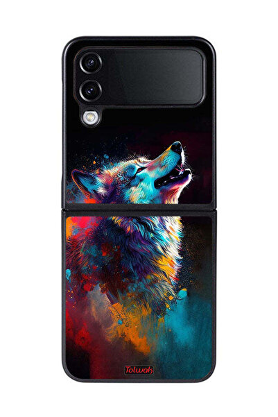 Tolwak غطاء حماية لهاتف Samsung Galaxy Z Flip 4 بتصميم الذئب الملون