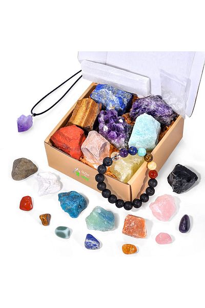 GlowforHome Premium box set of 25 semi-precious crystals GlowforHome, pendant, bracelet, meditation, chakras