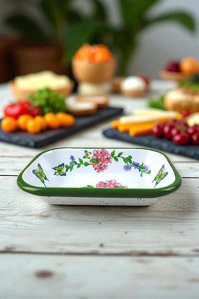 İnci Emaye No. 13 Enameled Square Plate Appetizer Breakfast Camping Picnic