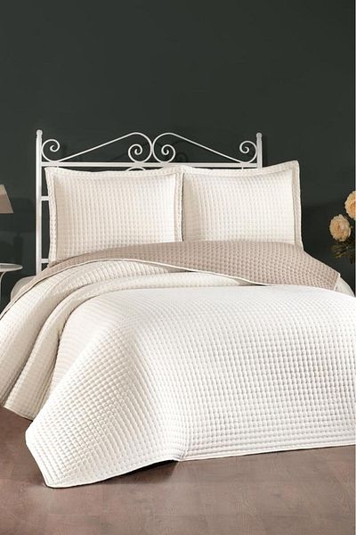 Çeyiz Diyarı Elisa Filled Double Sided Double Size 240X260 cm Bedspread Cream
